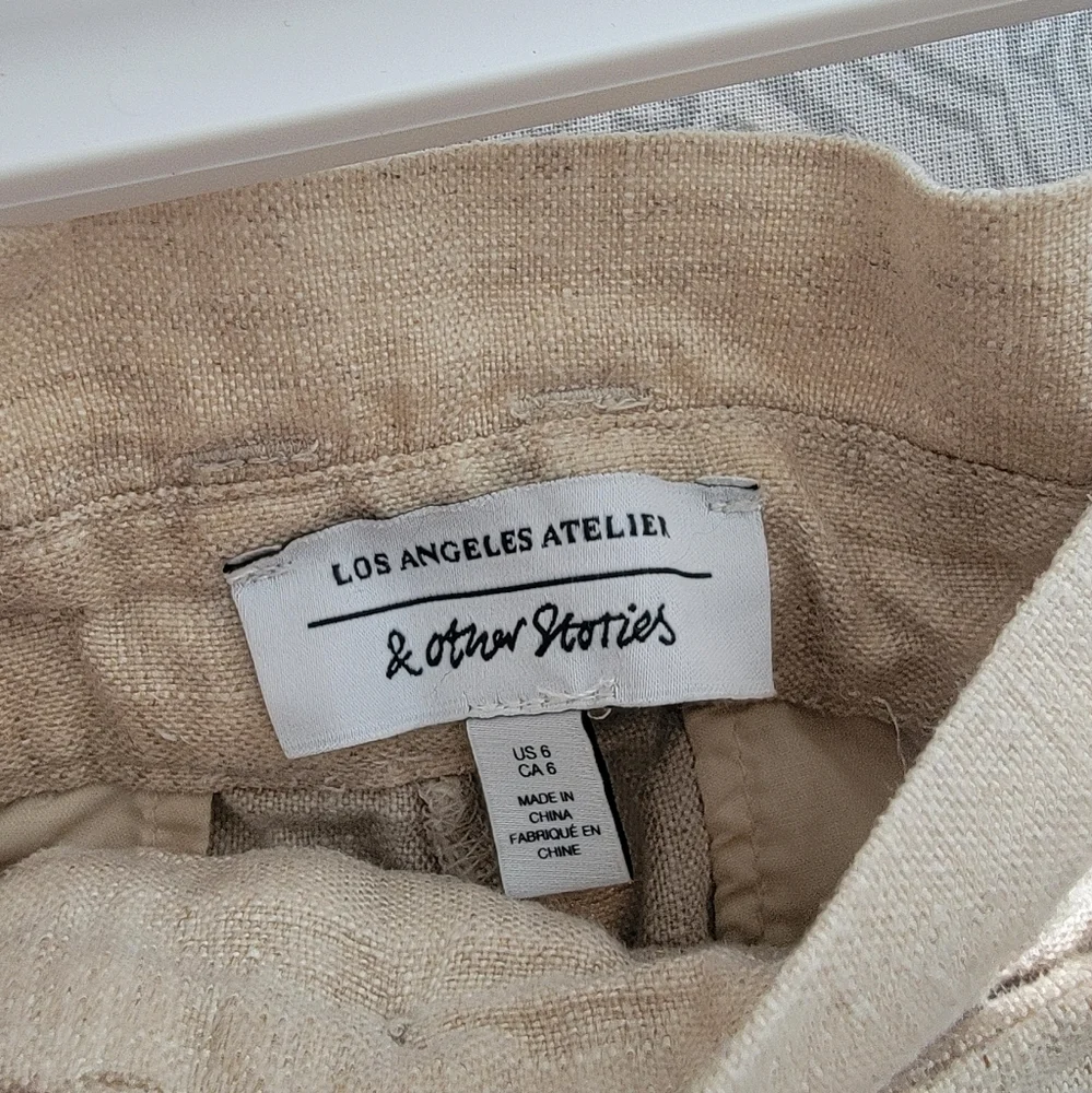 & other stories Linen belted pants, pale beige, size 6 - Picture 5 of 9